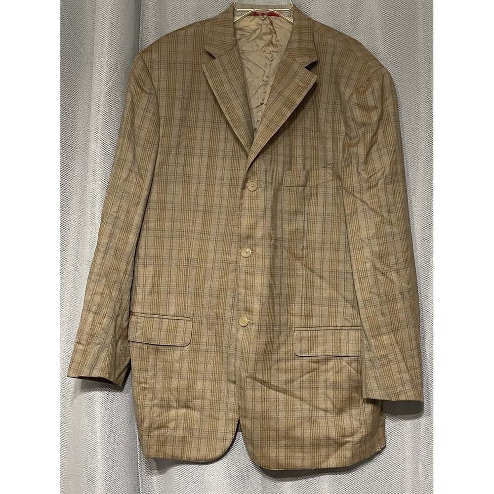 Isaia Napoli Jacket Mens 3Button SportCoat 140s Wool Brown Plaid 56IT US46 Flaws